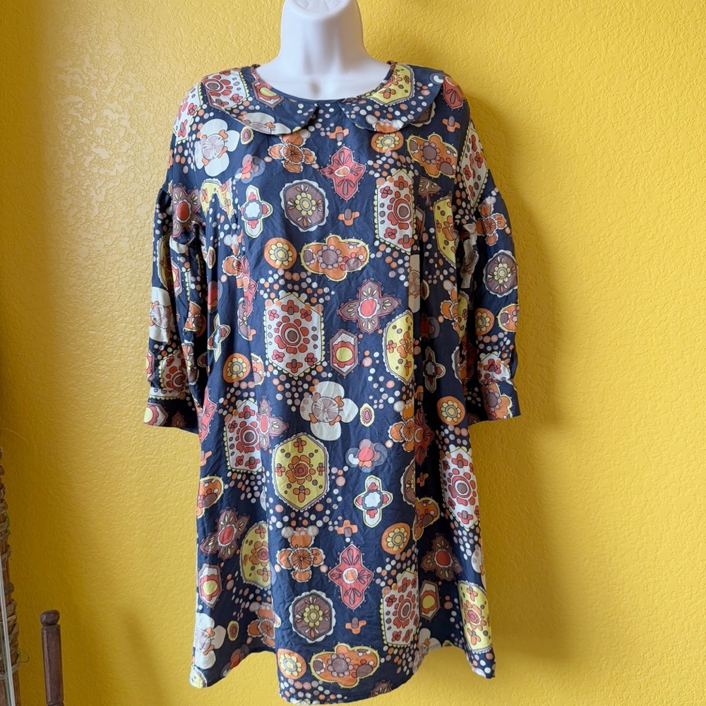 See by Chloe Peter Pan Collar 60s 70s inspired black floral mini dress